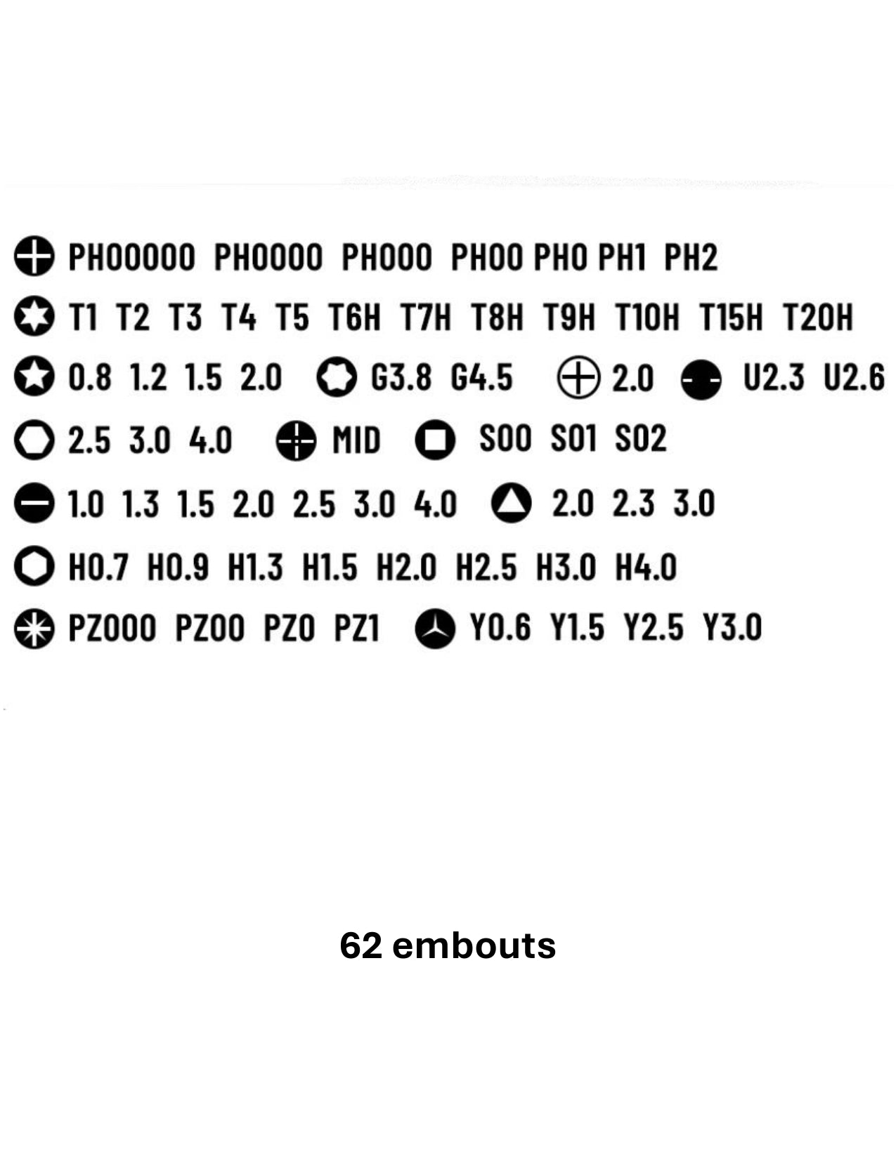 62 embouts