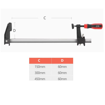 Serre joint de forme F dimensions