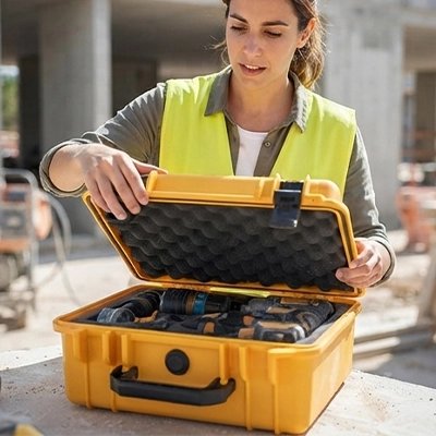 Caisse a outils jaune pour instruments d'arpentage 
