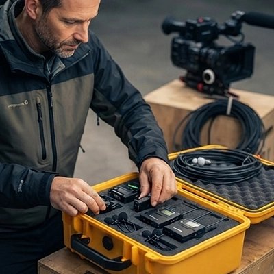 Caisse a outils jaune pour transport d'appareils de cinéma