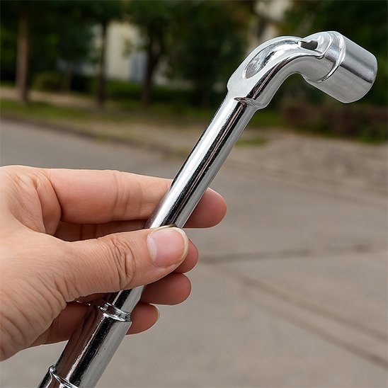 Cle a pipe avec perforation d'angle