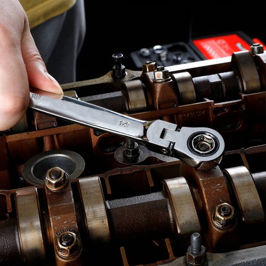 Clé plate à cliquet tète mobile 180 degrés 