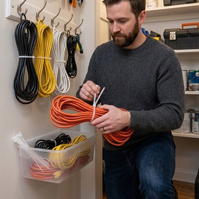 Collier de serrage nylon blanc pour regrouper rallonges électriques