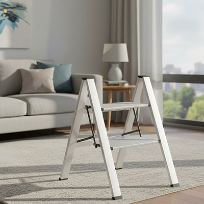 Marche pied 2 niveaux en aluminium de couleur blanc