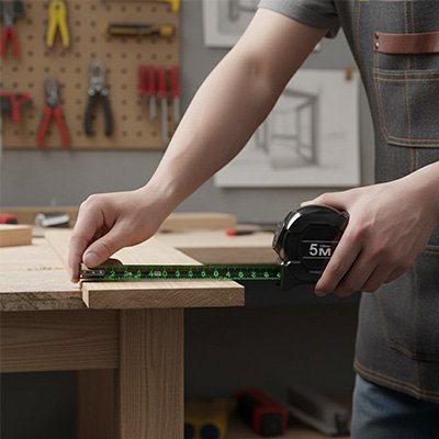Metre ruban vert fluorescent pour mesurer largeur de planche 