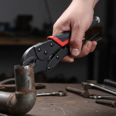 Pince etau noir 18cm machoires rondes 